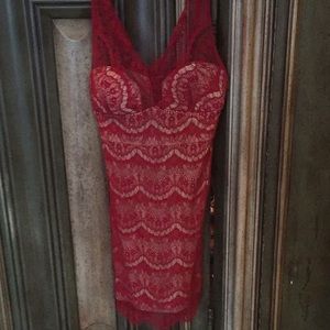 Red lace cocktail dress